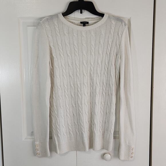Talbots Women's Ivory Long Sleeve Cable Knit Lambswool Blend Sweater Size XS - Picture 1 of 10